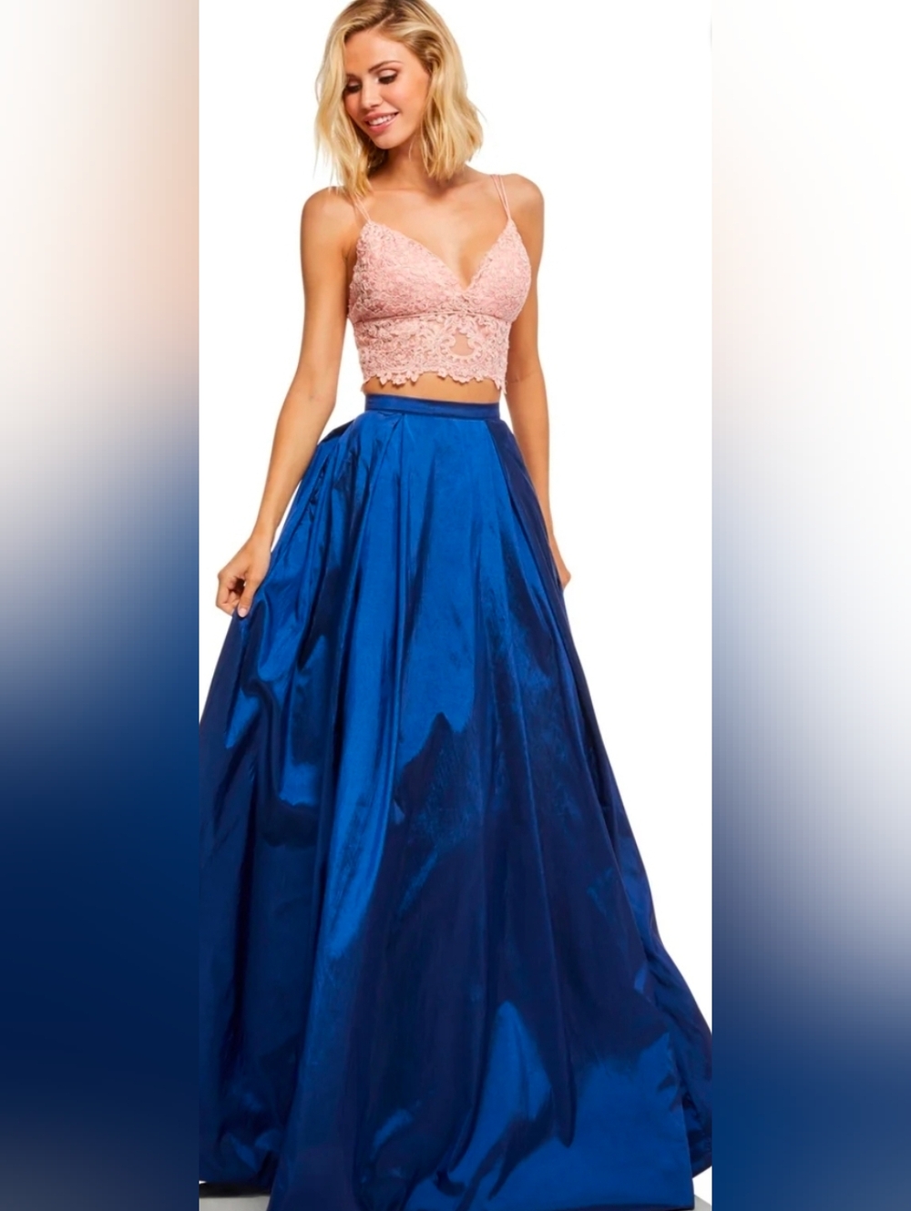 Sherri Hill NWT Yellow Two Piece Lace Bodice A-Line Maxi Skirt Size 00 #52604 - Picture 2 of 10